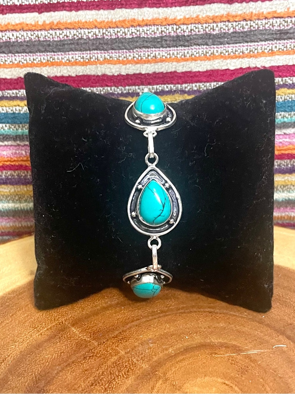 Dyed Howlite Teal Teardrop Link Toggle Bracelet in Sterling Silver Overlay NWOT